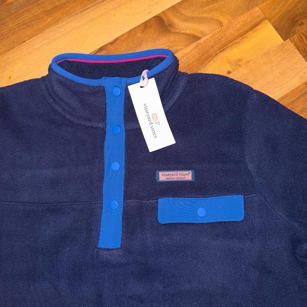 Vineyard Vines Harbor Fleece Pullover Women XXS Navy NWT 1/4 Zip Snap - Picture 2 of 7